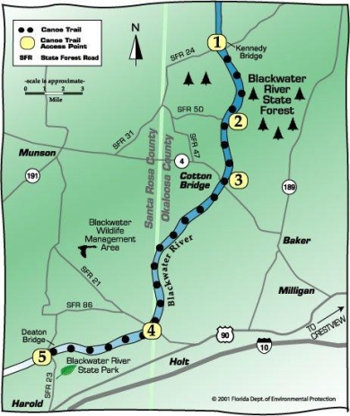 This map shows areas of interest on the Blackwater River in Baker, Florida.